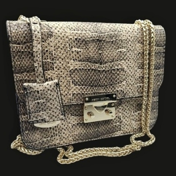 Henri Bendel Waldorf Party Bag Snake Embossed Convertible Gold Chain - Picture 1 of 4